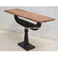 Cast Iron Classic Base Reclaimed Pine Wood Top Console table